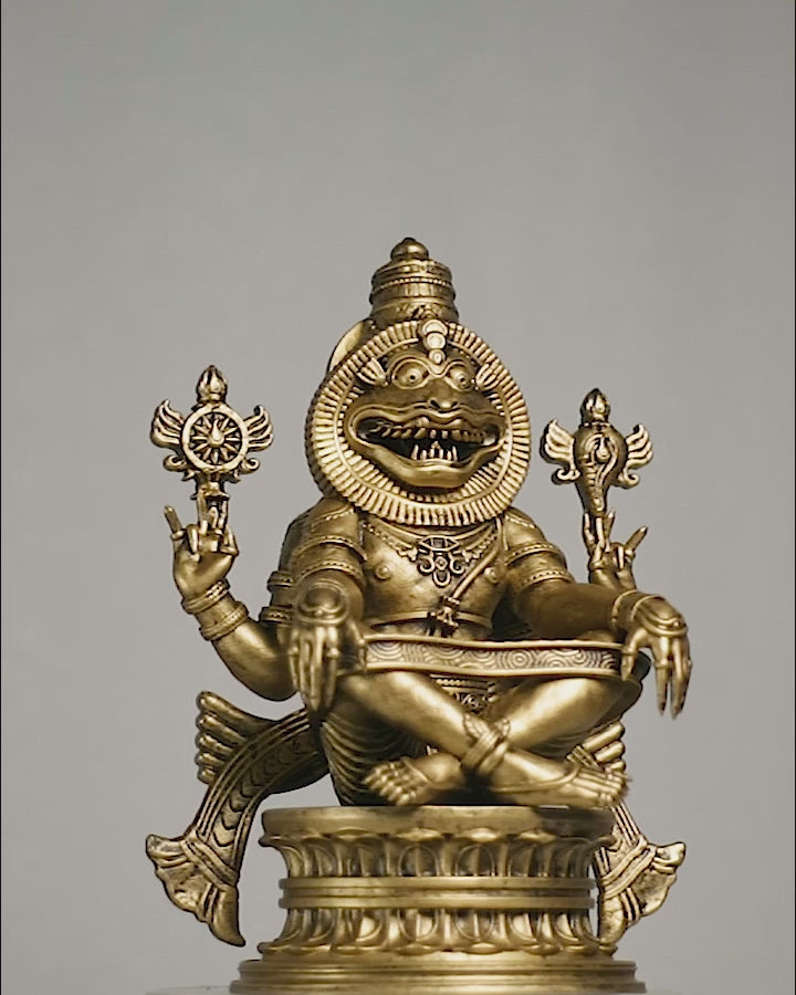 Sri Ugra Narasimha Statue, Yoga Lakshmi Narasimha, Lord Vishnu's 4-th Incarnation. (Handmade, UV-resin)